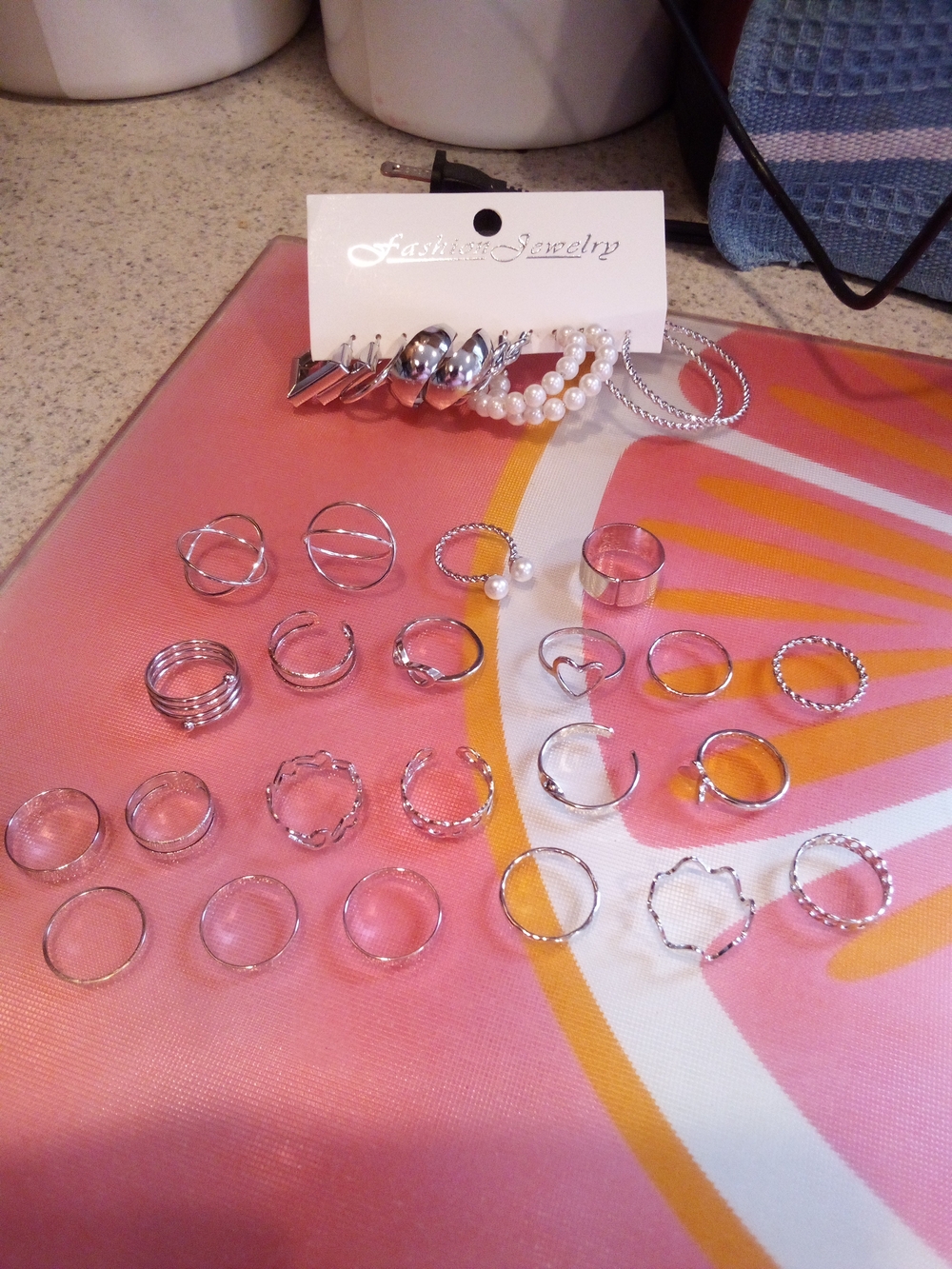 Silver-Tone Women's Stackable Ring, Earrings & Necklace 29 Piece Set